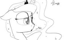 Size: 1280x720 | Tagged: safe, artist:darkflame75, princess luna, lunadoodle, g4, female, meh, monochrome, solo