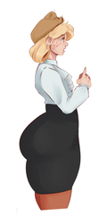 Size: 1024x2137 | Tagged: safe, artist:sundown, applejack, human, g4, applebucking thighs, clothes, huge butt, humanized, impossibly large thighs, large butt, pencil skirt, secretary, simple background, skirt, the ass was fat, thunder thighs, white background, wide hips