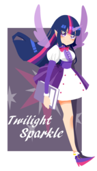 Size: 941x1659 | Tagged: safe, artist:snow angel, twilight sparkle, human, g4, elf ears, female, horn, horned humanization, humanized, solo, twilight sparkle (alicorn), winged humanization