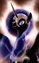 Size: 1000x1594 | Tagged: safe, artist:phiktorial, nightmare moon, g4, eclipse, female, solar eclipse, solo