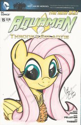 Size: 1024x1578 | Tagged: safe, artist:ponygoddess, fluttershy, g4, aquaman, crossover, dc comics, female, new 52, solo