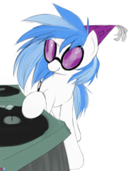 Size: 1236x1592 | Tagged: safe, artist:valcron, dj pon-3, vinyl scratch, pony, ask dj pon3, g4, ask, female, hat, mare, party hat, simple background, solo, tumblr, white background