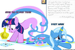 Size: 1200x800 | Tagged: safe, artist:navitaserussirus, trixie, twilight sparkle, genie, asktwixiegenies, g4, ask, female, lesbian, ship:twixie, shipping, tangled up, tumblr, twister