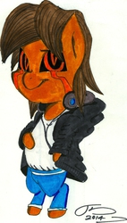 Size: 957x1688 | Tagged: safe, artist:digitaldomain123, oc, oc only, oc:digital, demon pony, chibi, clothes, prisma marker, prismacolors, traditional art