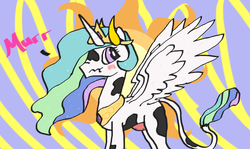 Size: 1153x685 | Tagged: safe, artist:doodledoothedue, princess celestia, cow, g4, female, princess cowlestia, solo, species swap, udder