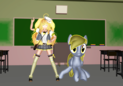 Size: 1024x720 | Tagged: safe, artist:php74, derpy hooves, human, g4, 3d, cirno's perfect math class, classroom, cute, human derpy, human ponidox, humanized, japanese, mmd, video in description