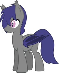 Size: 2391x2974 | Tagged: safe, artist:duskthebatpack, oc, oc only, oc:dusk rhine, bat pony, pony, hair over one eye, high res, male, simple background, smiling, solo, stallion, transparent background, vector
