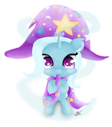 Size: 900x1024 | Tagged: safe, artist:gthlseth, trixie, pony, unicorn, g4, cute, diatrixes, female, filly, nom, solo, wingding eyes, younger