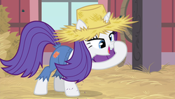 Size: 1280x720 | Tagged: safe, screencap, rarity, pony, unicorn, g4, season 4, simple ways, boop, derp, faic, female, hat, nose wrinkle, open mouth, rarihick, self-boop, smiling, solo, straw hat, tail, tail hole