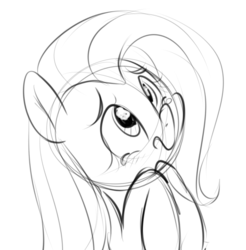 Size: 587x597 | Tagged: safe, artist:pegacornss, fluttershy, g4, crying, female, frown, monochrome, sad, simple background, solo