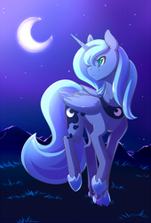 Size: 637x937 | Tagged: safe, artist:duskyamore, princess luna, alicorn, pony, g4, female, mare, moon, night, s1 luna, solo