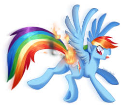 Size: 1021x885 | Tagged: safe, artist:ambunny, rainbow dash, pegasus, pony, g4, burned, burned butt, butt, butt fire, female, fire, literal butthurt, mare, pain, plot, solo, tongue out