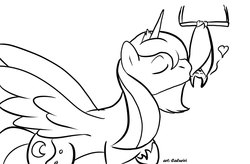 Size: 1000x654 | Tagged: safe, artist:caluriri, princess luna, bat, g4, eyes closed, female, heart, kissing, monochrome, pet, s1 luna, solo