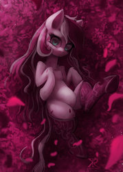 Size: 800x1119 | Tagged: safe, artist:grissaecrim, oc, oc only, oc:rosaria, pony, clothes, romantic, rose, socks, solo, sultry pose