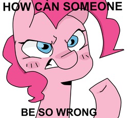 Size: 2563x2360 | Tagged: safe, artist:meowing-ghost, pinkie pie, earth pony, pony, g4, angry, blushing, cute, female, frown, glare, gritted teeth, high res, reaction image, simple background, solo, white background, wrong
