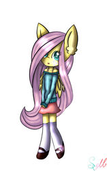 Size: 1111x1774 | Tagged: safe, artist:skootamoon, fluttershy, anthro, g4, clothes, female, solo