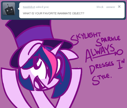 Size: 650x550 | Tagged: safe, artist:frostedwarlock, twilight sparkle, g4, ask, diane pie, female, hat, solo, tumblr