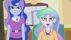 Size: 1345x761 | Tagged: safe, screencap, princess celestia, princess luna, principal celestia, vice principal luna, equestria girls, g4, my little pony equestria girls: rainbow rocks, celestia's office, hypnotized