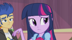 Size: 1353x763 | Tagged: safe, screencap, flash sentry, twilight sparkle, equestria girls, g4, my little pony equestria girls: rainbow rocks, frown, raised eyebrow