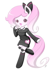 Size: 750x1000 | Tagged: safe, artist:jdan-s, oc, oc only, oc:cyberia heart, original species, robot, anthro, ambiguous facial structure, bow, clothes, ponytail, socks, solo, sweater