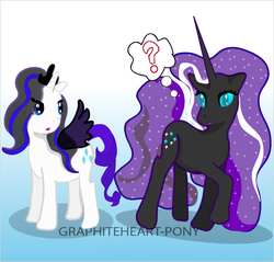 Size: 541x518 | Tagged: safe, artist:graphiteheart-pony, nightmare rarity, rarity, g4, testing testing 1-2-3, clothes, confused, lunarity, question mark, self ponidox