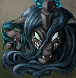 Size: 1075x1112 | Tagged: safe, artist:nekubi, queen chrysalis, changeling, changeling queen, g4, angry, bust, crying, gritted teeth, looking at you, open mouth, scowl