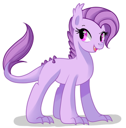 Size: 694x708 | Tagged: safe, artist:hikariviny, oc, oc only, oc:lavender, dracony, hybrid, fangs, interspecies offspring, offspring, older, parent:rarity, parent:spike, parents:sparity, raised eyebrow, smiling, solo