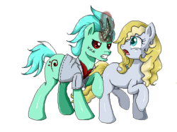 Size: 500x374 | Tagged: safe, artist:evomanaphy, oc, oc only, oc:emerald chord, oc:evo, earth pony, pony, unicorn, evorald, magic, pixel art, running, scared