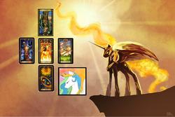 Size: 1500x1001 | Tagged: safe, artist:cosmicunicorn, artist:dunnowhattowrite, edit, nightmare star, princess celestia, g4, bad edit, crying, destiny, prophecy, tarot card