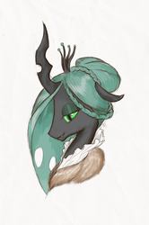 Size: 552x829 | Tagged: safe, artist:skrapbox, queen chrysalis, changeling, changeling queen, g4, crown, female, jewelry, portrait, profile, regalia, simple background, solo