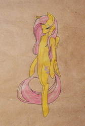 Size: 2358x3508 | Tagged: safe, artist:skrapbox, fluttershy, pegasus, semi-anthro, g4, female, high res, simple background, solo, traditional art