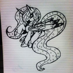 Size: 1280x1280 | Tagged: safe, artist:sugaropolis, princess luna, g4, female, lined paper, monochrome, photo, solo, traditional art