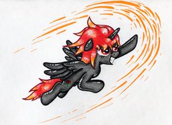 Size: 1047x763 | Tagged: safe, artist:gezawatt, oc, oc only, oc:dark rose, art trade, colored, flying, simple background, solo, traditional art, white background