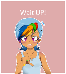 Size: 800x889 | Tagged: safe, artist:stalemeat, rainbow dash, human, art pack:my little sweetheart, art pack:my little sweetheart 4, g4, alternate hairstyle, blushing, bust, clothes, dark skin, female, humanized, nail polish, solo