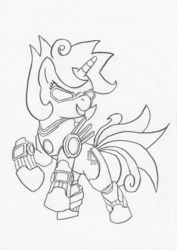 Size: 3307x4677 | Tagged: safe, artist:darckbrony, oc, oc only, oc:zenith flare, black and white, grayscale, monochrome, outfit, solo, traditional art