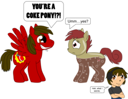 Size: 1432x1108 | Tagged: safe, artist:beats0me, oc, oc only, oc:coke pony, food pony, human, original species, trio