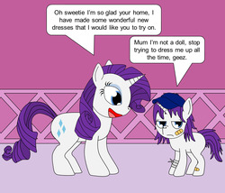 Size: 1204x1033 | Tagged: safe, artist:beats0me, rarity, oc, pony, unicorn, g4, bandage, bandaid, baseball cap, cap, dialogue, duo, female, filly, hat, offspring, parent:rarity, parent:unnamed oc, parents:canon x oc, speech bubble