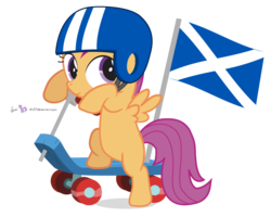 Size: 750x600 | Tagged: safe, artist:dm29, scootaloo, pegasus, pony, g4, female, flag, helmet, scooter, scotaloo, scotland, scottaloo, scottish flag, simple background, solo, transparent background