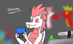 Size: 1643x984 | Tagged: safe, artist:rgfizzle, fizzle, garble, oc, dragon, g4, 3ds, canon x oc, gay, gem, male, nintendo entertainment system, shipping, video game