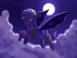 Size: 1280x960 | Tagged: safe, artist:imsokyo, spike, bat pony, pony, daily life of spike, daily sleeping spike, g4, annoyed, carrying, cute, holding a dragon, moon, night, night guard, sleeping, spikabetes, tumblr
