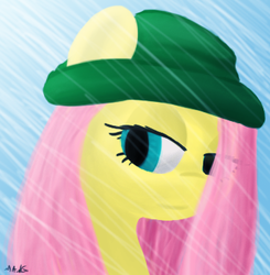 Size: 343x350 | Tagged: safe, artist:mang, fluttershy, g4, alternate hairstyle, beanie, female, hat, portrait, profile, snow, snowfall, solo
