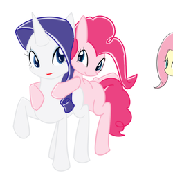 Size: 1000x1000 | Tagged: safe, artist:aggai, fluttershy, pinkie pie, rarity, g4, hug from behind, pixiv