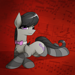 Size: 2000x2000 | Tagged: safe, artist:novabytes, octavia melody, earth pony, pony, g4, backwards cutie mark, clothes, female, high res, music notes, prone, socks, solo, striped socks