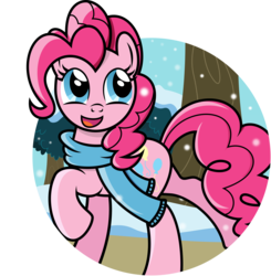 Size: 4000x4082 | Tagged: dead source, safe, artist:mahaugher, pinkie pie, g4, absurd resolution, clothes, female, scarf, snow, snowfall, solo