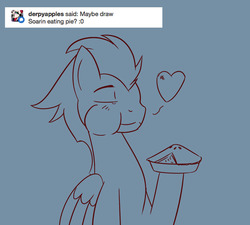 Size: 1280x1152 | Tagged: safe, artist:taboopony, soarin', g4, hoof hold, monochrome, pie, that pony sure does love pies