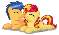 Size: 1280x761 | Tagged: safe, artist:aleximusprime, flash sentry, sunset shimmer, pegasus, pony, unicorn, g4, female, male, mare, nuzzling, ship:flashimmer, shipping, simple background, stallion, straight, transparent background