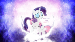 Size: 2560x1440 | Tagged: safe, artist:glitchking123, artist:omniscient-duck, rarity, sweetie belle, g4, lens flare, sisters, snuggling, vector, wallpaper