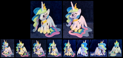 Size: 3361x1605 | Tagged: safe, artist:fireflytwinkletoes, princess celestia, g4, both cutie marks, irl, mischievous, photo, plushie, sitting, solo, spread wings