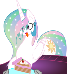 Size: 7500x8218 | Tagged: safe, artist:verard87, artist:zev, princess celestia, g4, absurd resolution, cake, cakelestia, female, prone, solo, tongue out