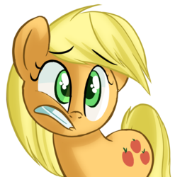 Size: 849x858 | Tagged: safe, artist:january3rd, applejack, g4, female, hatless, missing accessory, shocked, simple background, solo, transparent background